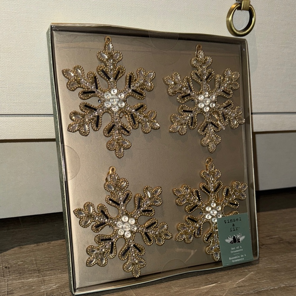 Elegant Gold Snowflake Ornaments Set of 4